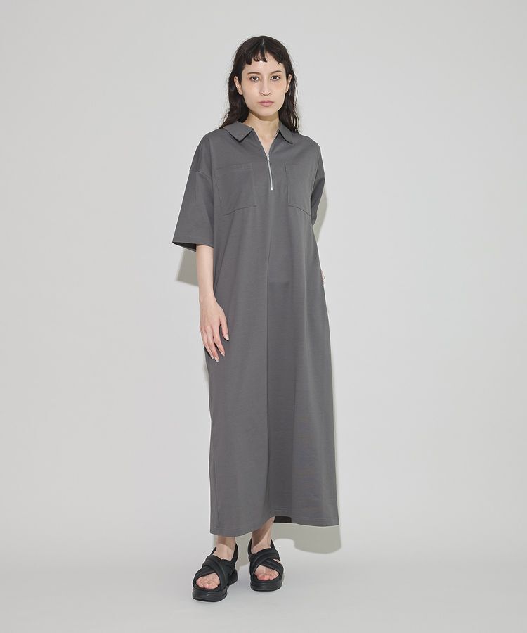 GARAGE OF GOOD CLOTHING「【日本製】ポロ襟ZIP付ワンピース」|ワンピース|Charcoal Gray