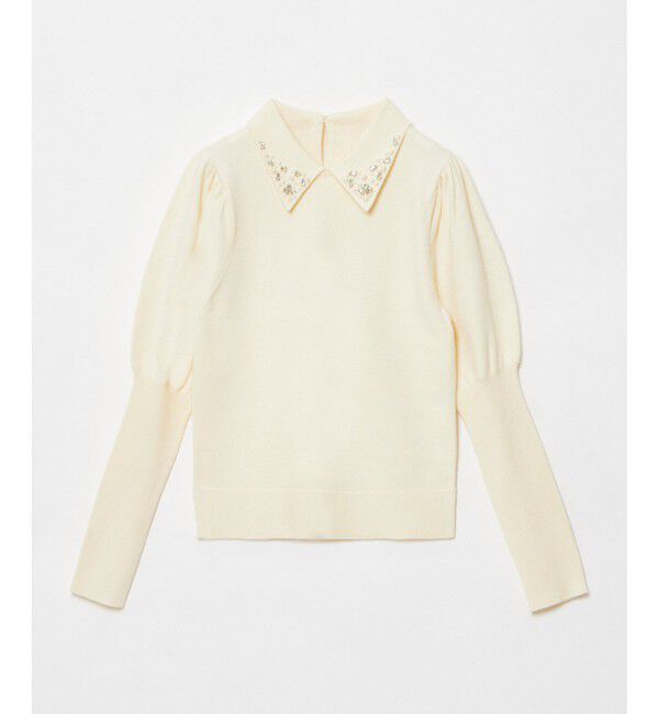 LOULOU WILLOUGHBY「【LOULOU WILLOUGHBY】衿ビジューパフスリーブプルオーバー」|ニット・セーター|