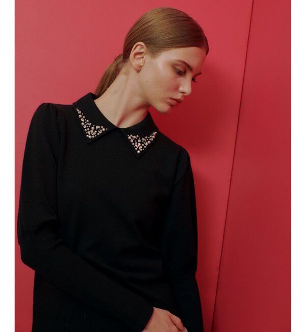 LOULOU WILLOUGHBY「【LOULOU WILLOUGHBY】衿ビジューパフスリーブプルオーバー」|ニット・セーター|