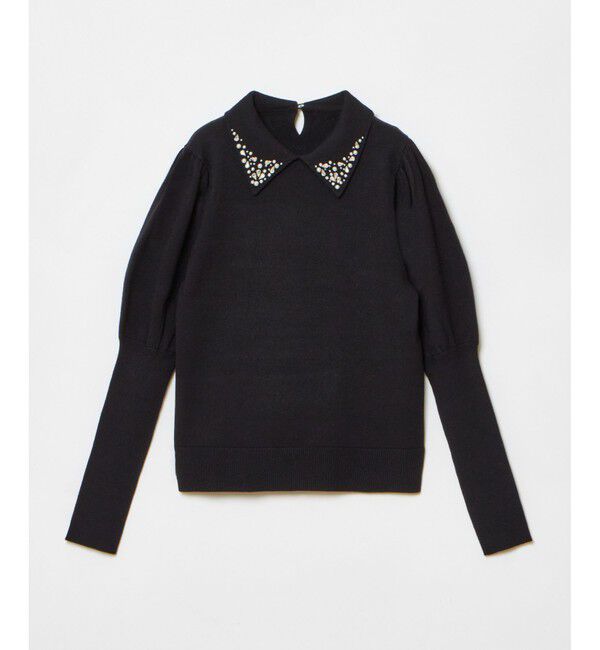 LOULOU WILLOUGHBY「【LOULOU WILLOUGHBY】衿ビジューパフスリーブプルオーバー」|ニット・セーター|