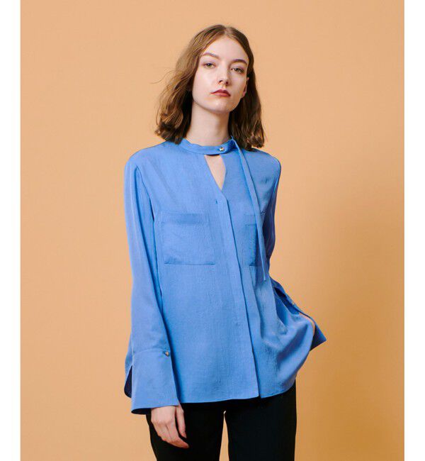 allureville「フリュイドオーバーラップブラウス」|シャツ・ブラウス|ブルー