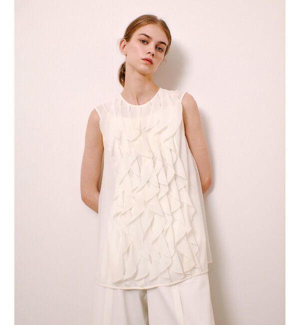 LOULOU WILLOUGHBY「【LOULOU WILLOUGHBY】シフォンラッフルブラウス」|シャツ・ブラウス|オフホワイト