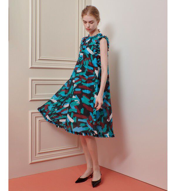 LOULOU WILLOUGHBY「【LOULOU WILLOUGHBY】ブラッシュプリントワンピース」|ワンピース|ブルー系