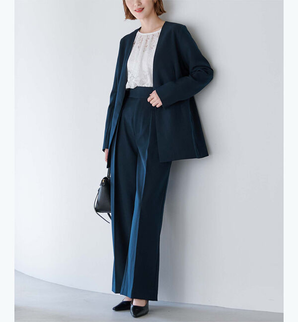 ur's「ベーシックノーカラーVネックジャケット」|ノーカラージャケット|