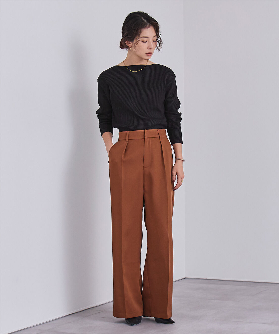 ur's「ボートネックドロップショルダーリブニット」|ニット・セーター|