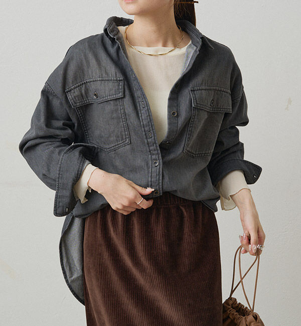  「ダブルポケットデニムシャツ」|シャツ・ブラウス|グレー