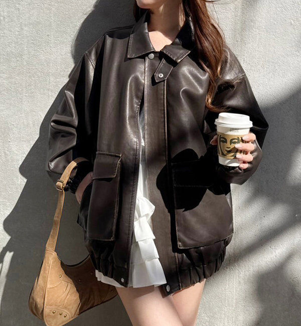  「フェイクレザージャケット」|ダウンベスト・ベスト|ブラウン