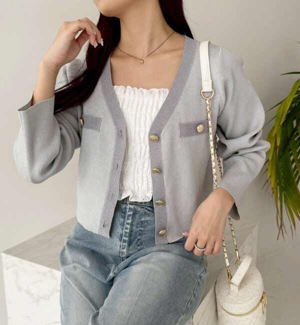  「配色ラメニットカーディガン」|ニット・セーター|