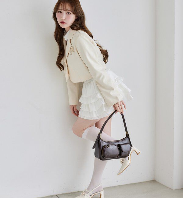  「ブローチ付きショートテーラードジャケット」|ノーカラーコート|