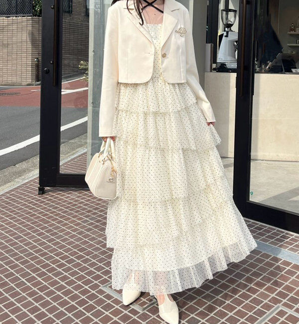  「ブローチ付きショートテーラードジャケット」|ノーカラーコート|