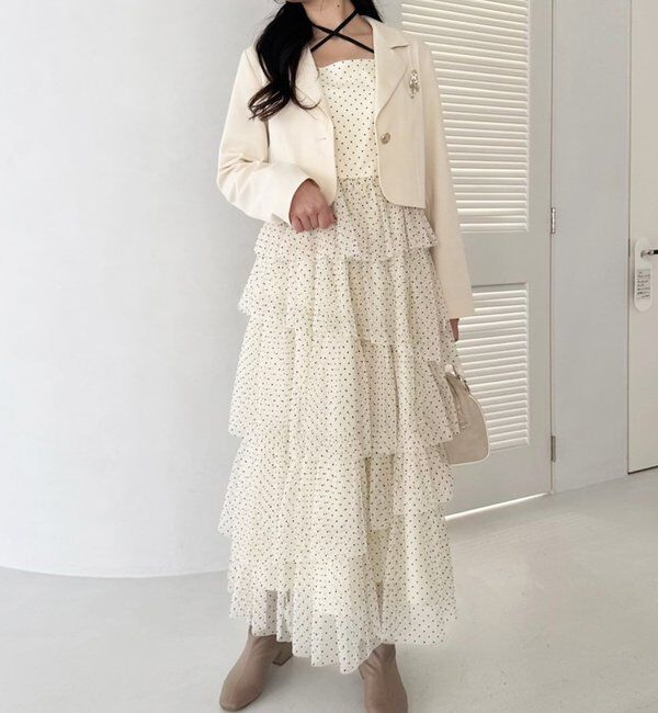  「ブローチ付きショートテーラードジャケット」|ノーカラーコート|