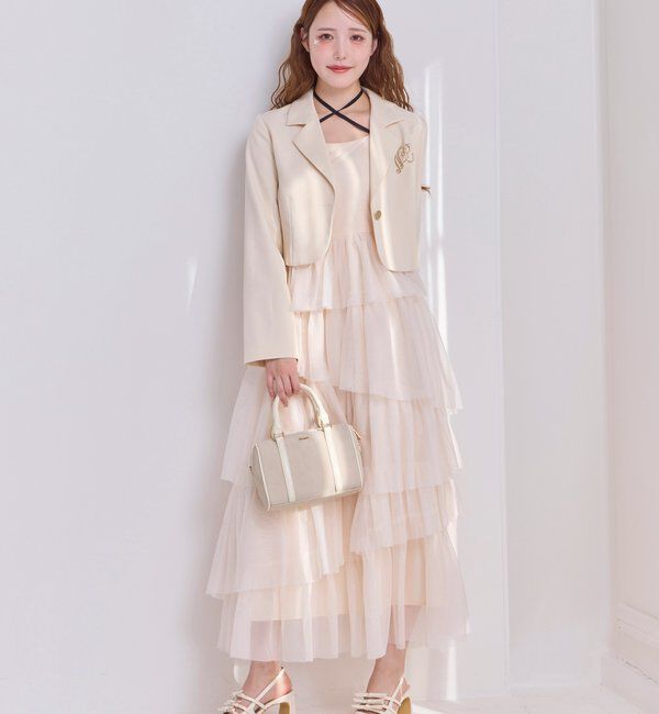  「ブローチ付きショートテーラードジャケット」|ノーカラーコート|