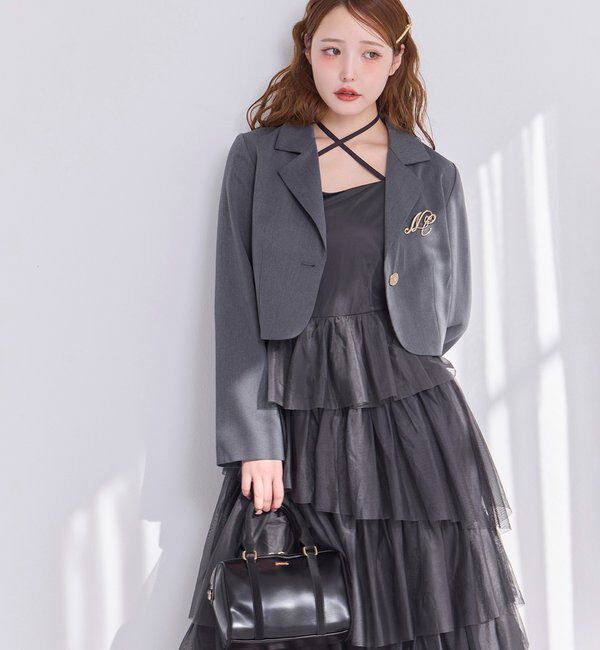  「ブローチ付きショートテーラードジャケット」|ノーカラーコート|