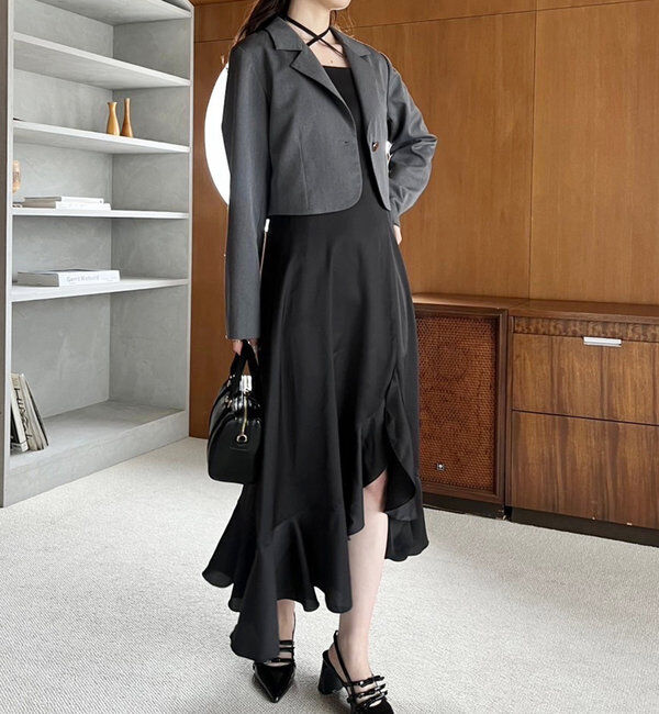  「ブローチ付きショートテーラードジャケット」|ノーカラーコート|