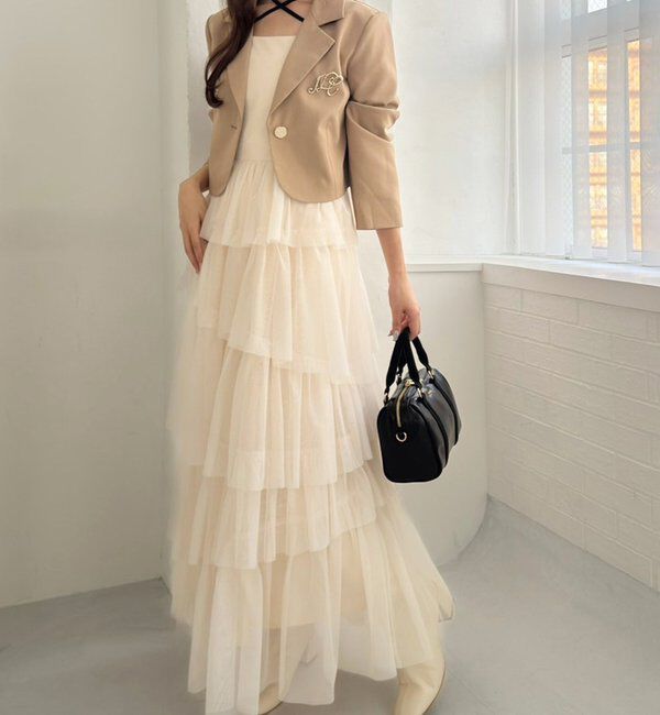  「ブローチ付きショートテーラードジャケット」|ノーカラーコート|