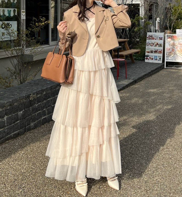  「ブローチ付きショートテーラードジャケット」|ノーカラーコート|