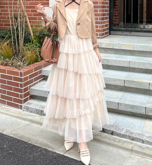  「ブローチ付きショートテーラードジャケット」|ノーカラーコート|