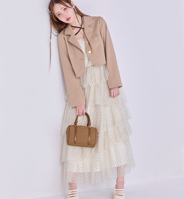  「ブローチ付きショートテーラードジャケット」|ノーカラーコート|