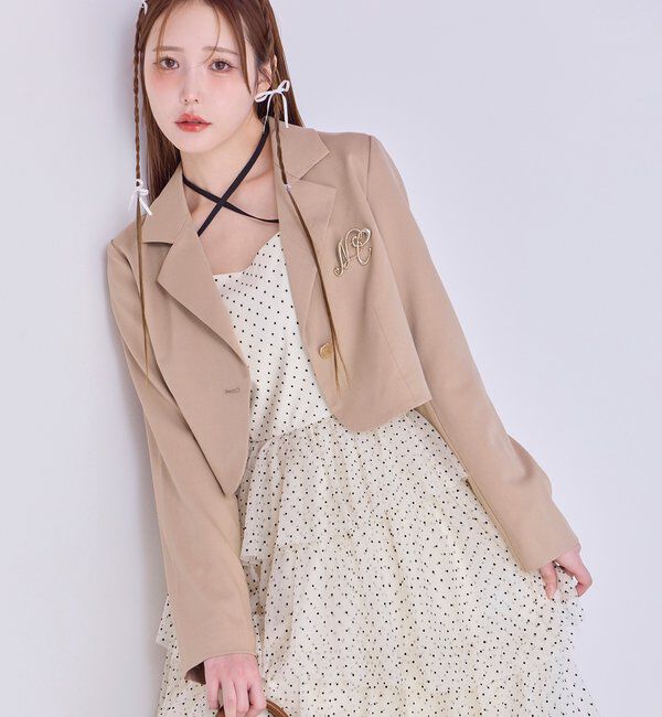  「ブローチ付きショートテーラードジャケット」|ノーカラーコート|