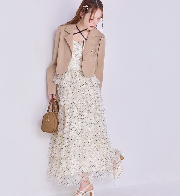  「ブローチ付きショートテーラードジャケット」|ノーカラーコート|