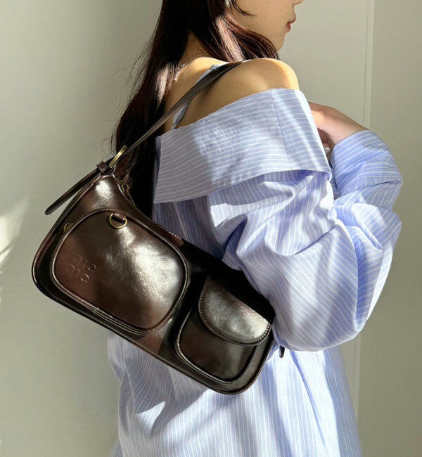  「ロゴポケット付きホーボーバッグ」|ショルダー・メッセンジャー|ダークブラウン