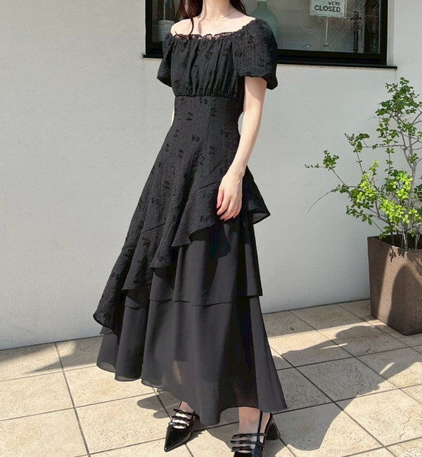  「【Black collection】イレヘムティアードロングワンピース」|ワンピース|