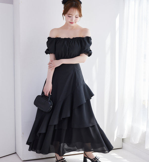  「【Black collection】イレヘムティアードロングワンピース」|ワンピース|ブラック