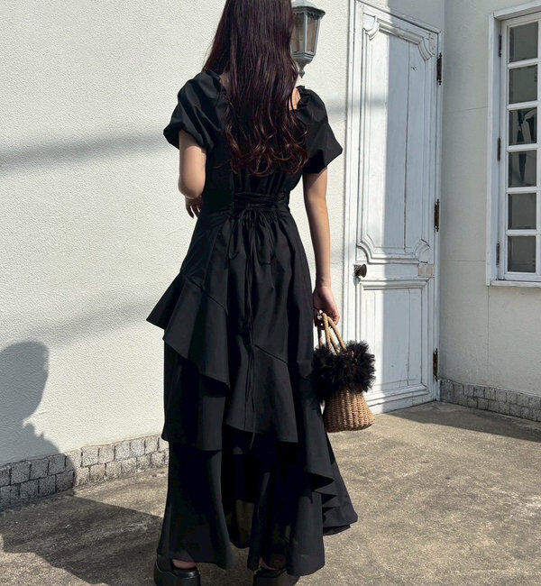  「【Black collection】イレヘムティアードロングワンピース」|ワンピース|