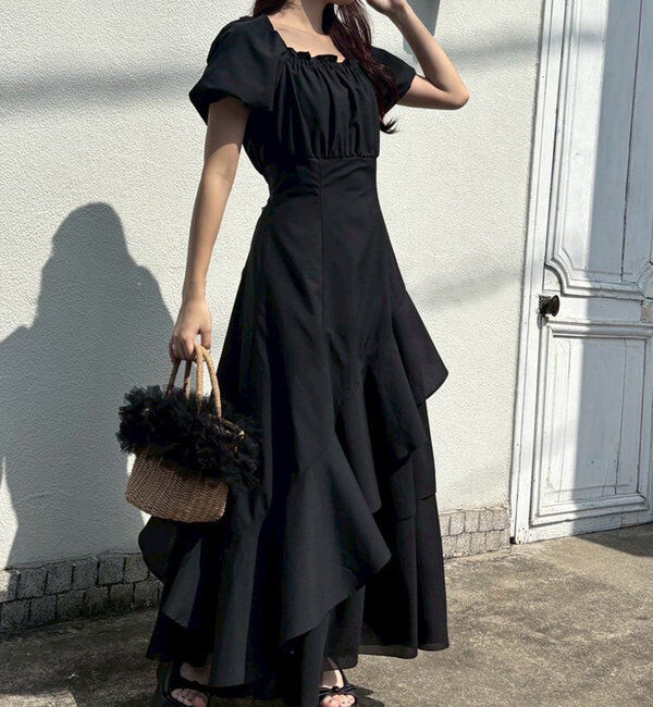  「【Black collection】イレヘムティアードロングワンピース」|ワンピース|