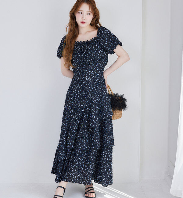  「【Black collection】イレヘムティアードロングワンピース」|ワンピース|