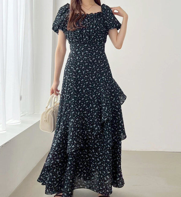  「【Black collection】イレヘムティアードロングワンピース」|ワンピース|