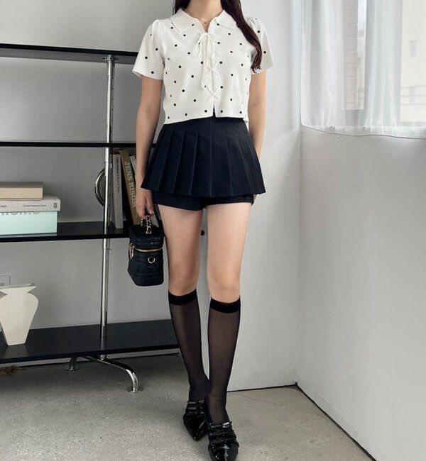  「レースアップポロドットニット」|ニット・セーター|