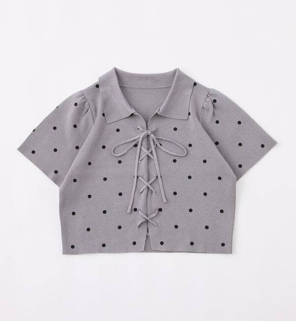  「レースアップポロドットニット」|ニット・セーター|