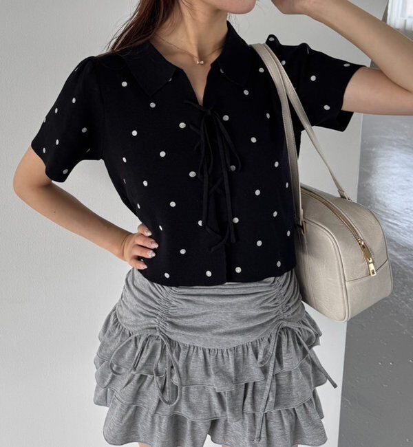  「レースアップポロドットニット」|ニット・セーター|