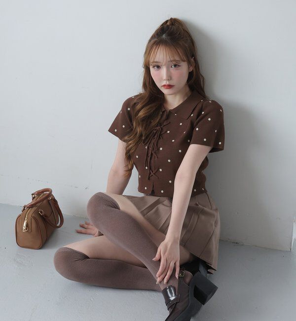  「レースアップポロドットニット」|ニット・セーター|