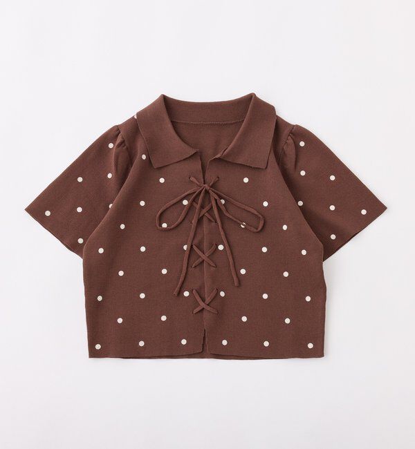  「レースアップポロドットニット」|ニット・セーター|