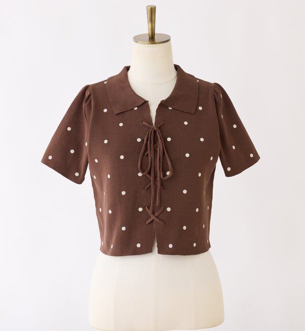  「レースアップポロドットニット」|ニット・セーター|