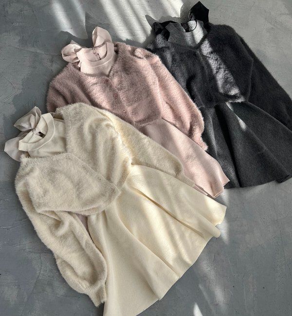  「2wayファザーカーデSET後ろリボンニットミニワンピ」|ワンピース|