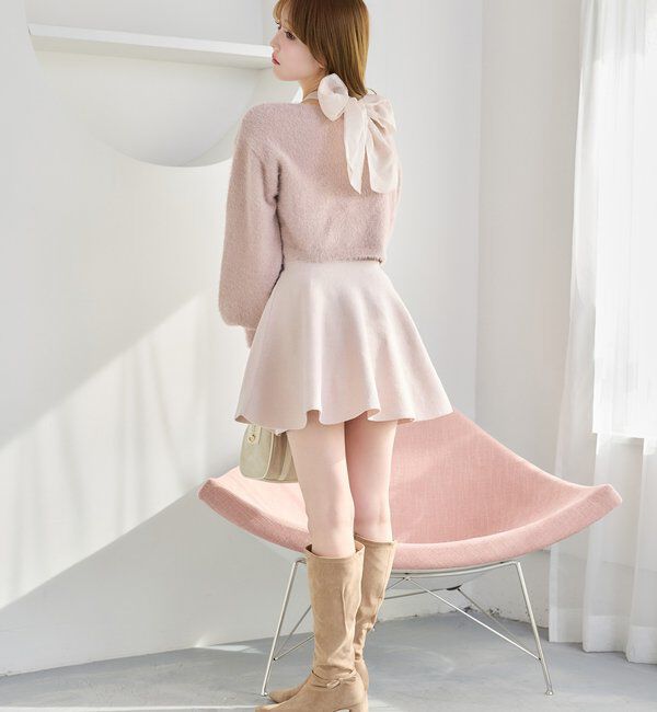  「2wayファザーカーデSET後ろリボンニットミニワンピ」|ワンピース|