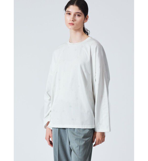 mizuiro ind「mizuiro ind オパール加工プリントワイドチュニック」|Tシャツ・カットソー|オフホワイトドットA