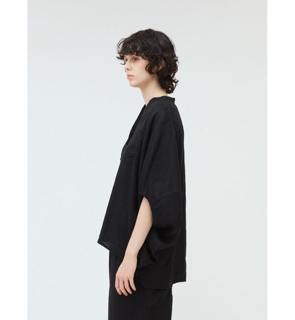 mizuiro ind「mizuiro ind リネンスタンドカラーコクーンシャツ」|シャツ・ブラウス|