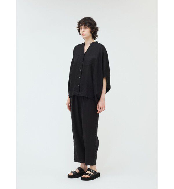 mizuiro ind「mizuiro ind リネンスタンドカラーコクーンシャツ」|シャツ・ブラウス|