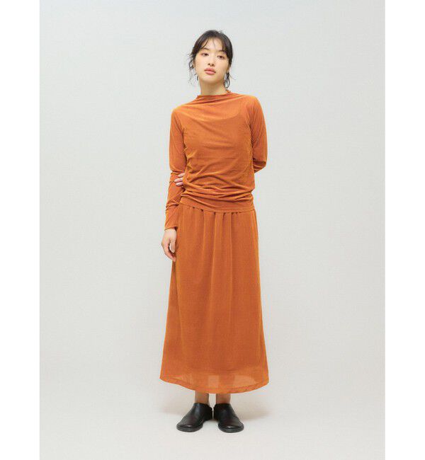 MIDIUMISOLID「MIDIUMISOLID for Ladies シアーベロアリブスカート」|スカート|オレンジ