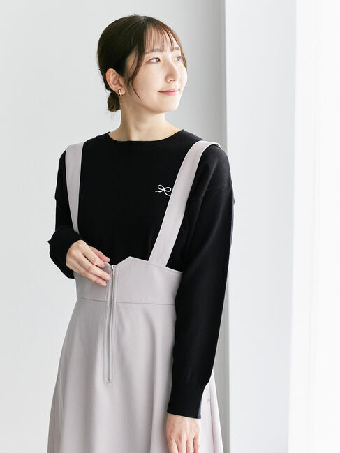 Te chichi TERRASSE「リボン刺繍クルーネックニット」|ニット・セーター|ブラック