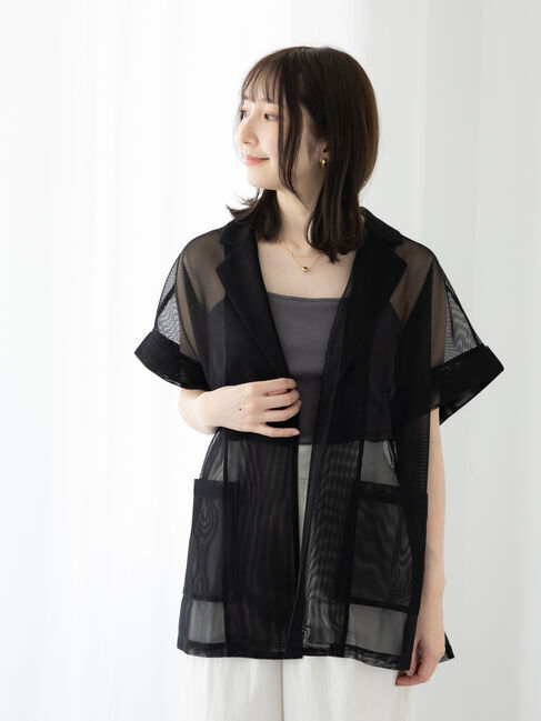 Te chichi TERRASSE「ハーフスリーブメッシュジャケット」|その他|ブラック