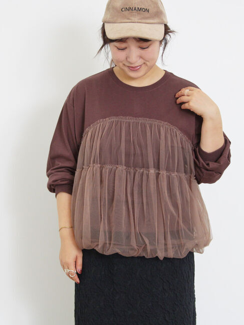 Samansa Mos2「チュールドッキングカットソー」|Tシャツ・カットソー|ブラウン