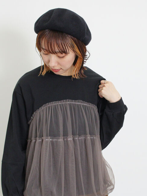 Samansa Mos2「チュールドッキングカットソー」|Tシャツ・カットソー|ブラック