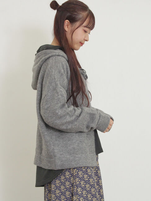 Samansa Mos2「フード付リボンカーディガン」|カーディガン|グレー