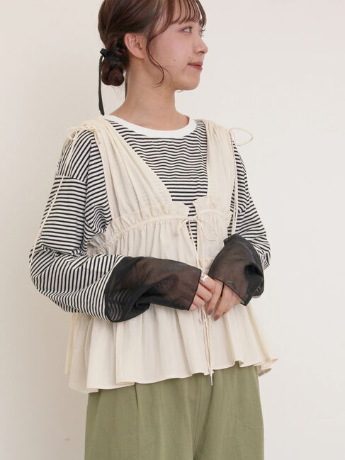 Samansa Mos2「前後2WAYシャーリングリボンベスト」|ダウンベスト・ベスト|