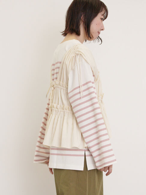 Samansa Mos2「前後2WAYシャーリングリボンベスト」|ダウンベスト・ベスト|